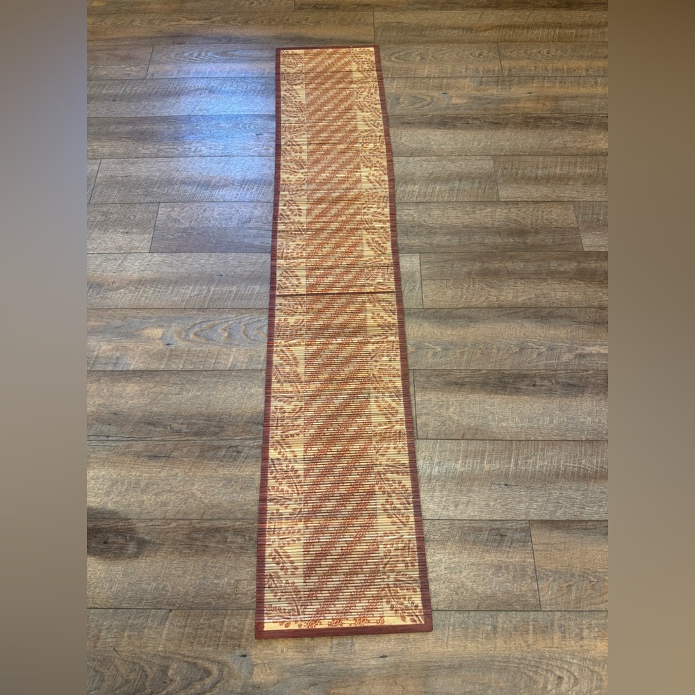 Asian Bamboo Table Runner Red Floral Detail